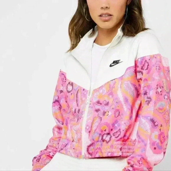 NIKE BV2827-030 Womens Future Femme Poly Knit Pink AOP Crop Track Jacket Size XL - Picture 3 of 3